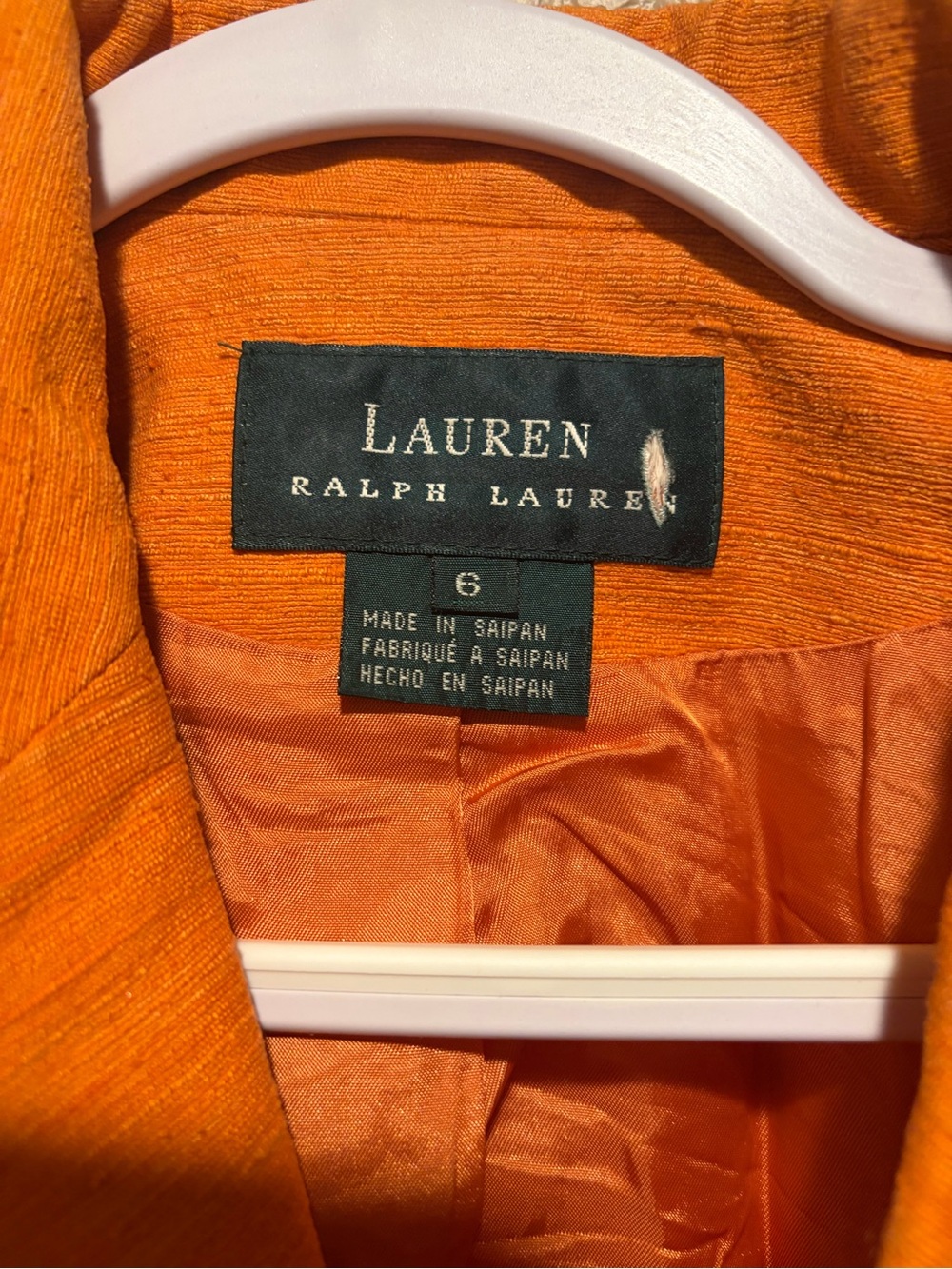 Ralph Lauren Vintage Deep Orange Fall Cropped Blazer with Brown Tie Trim -Sz 6 - Picture 3 of 8